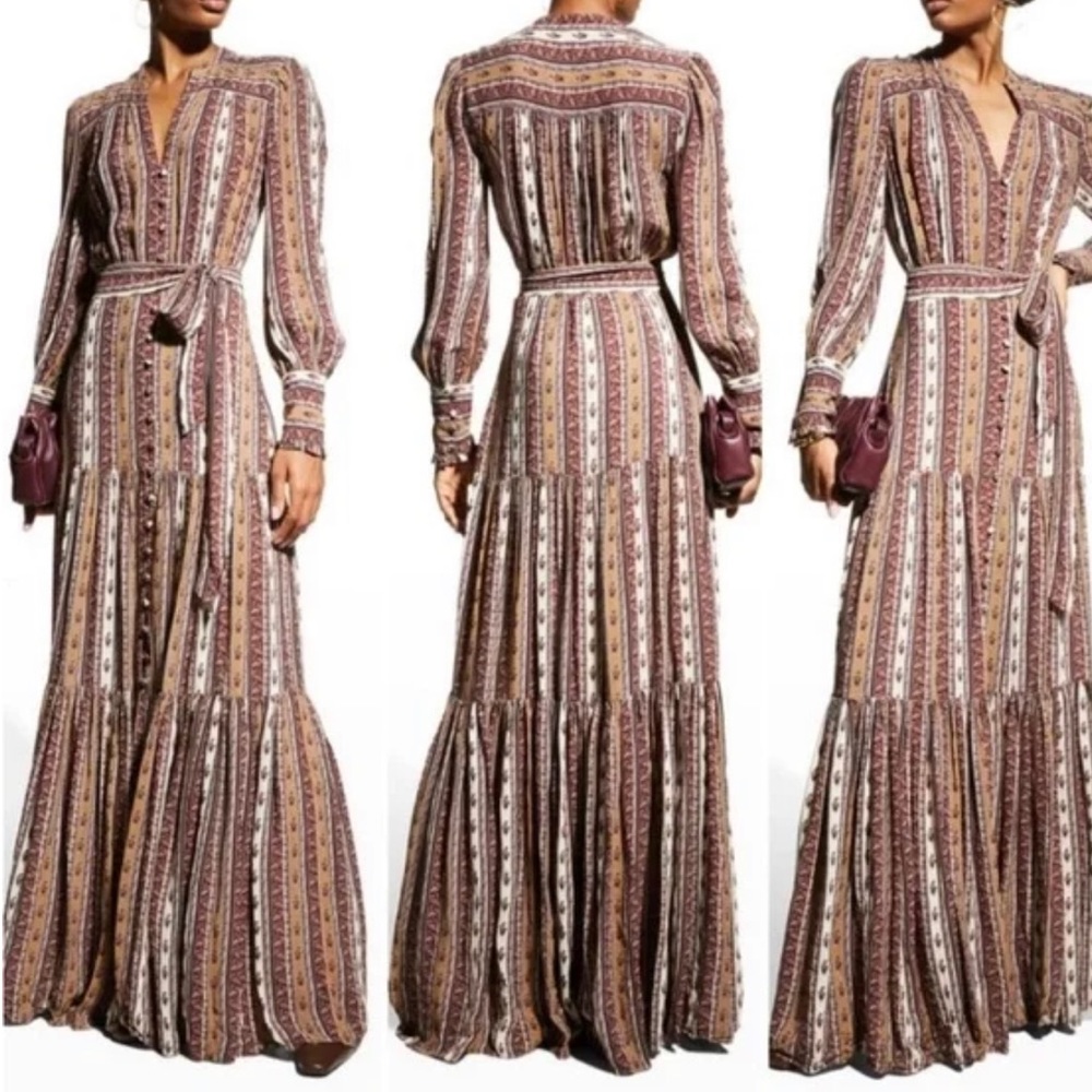 Veronica Beard Maidens Satin Tiered Belted Maxi size 00